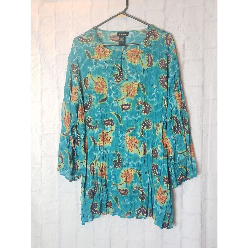AVENUE Flowy Pleated & Embellished Floral Blouse 18/20